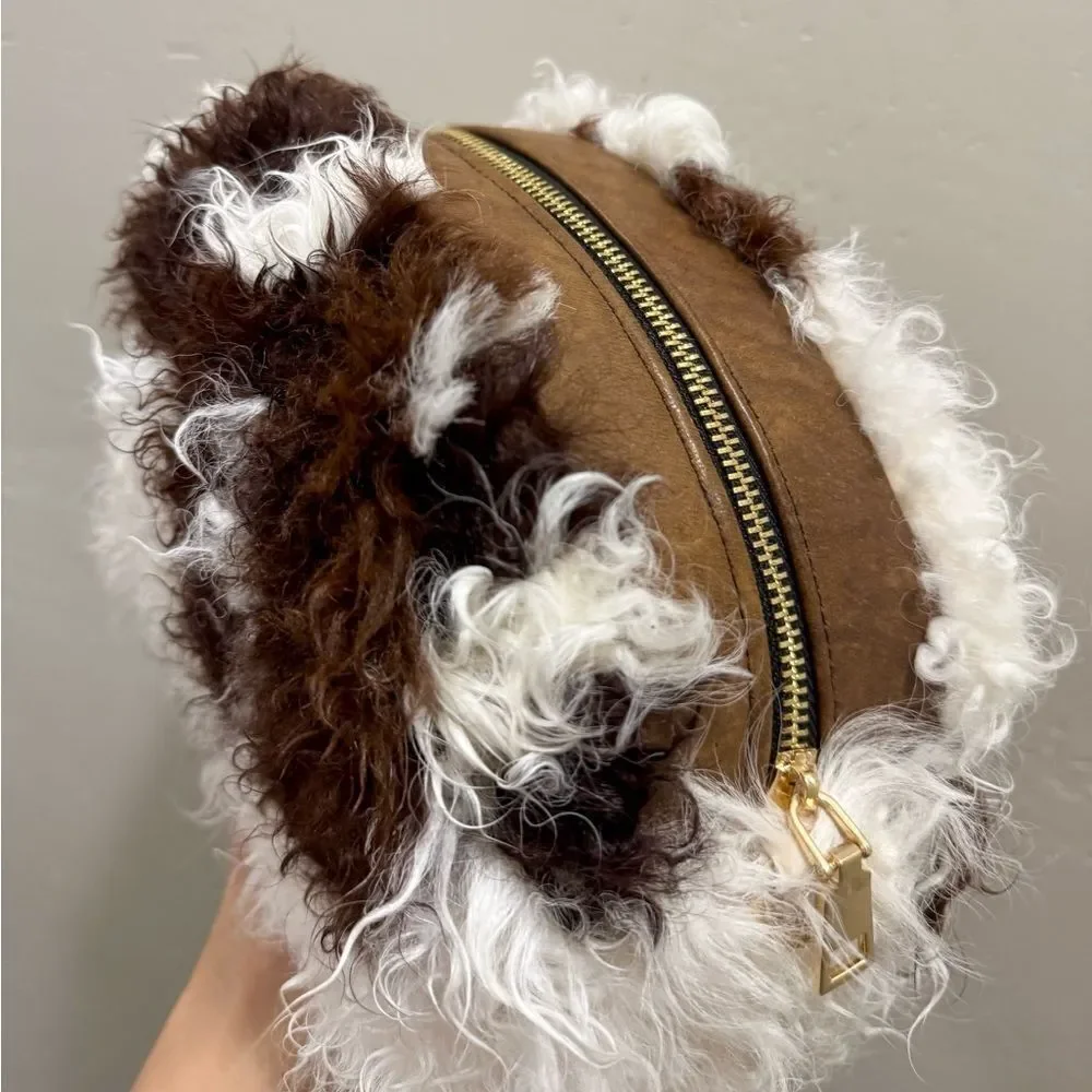 Handmade Natural Curly Shearling Handbag, Real Lamb Fur Shoulder Bag/Crossbody